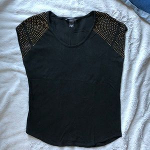 VS black t-shirt with gold stud detail on sleeves